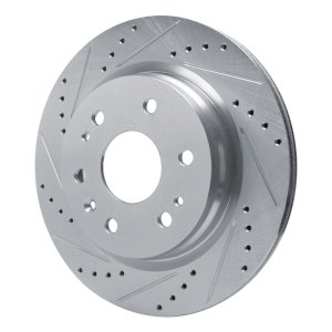 Chevrolet Colorado Brake Rotor (1) - Rear Left - R1 Concepts - Drilled & Slotted - Silver - `23-`25
